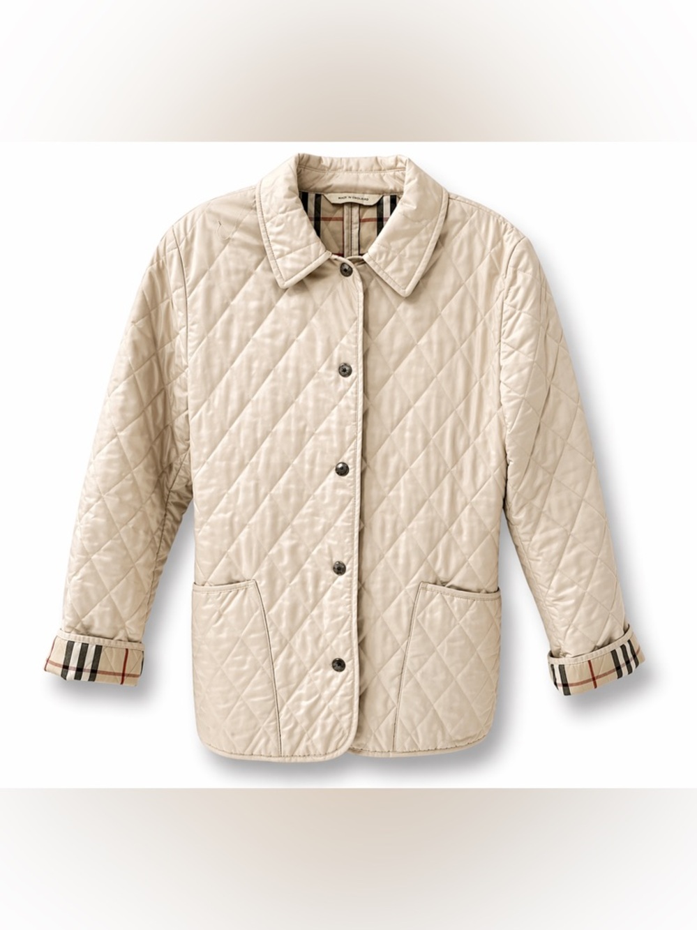 Burberry Beige Quilted Jacket XS Nova Check Lined Coat